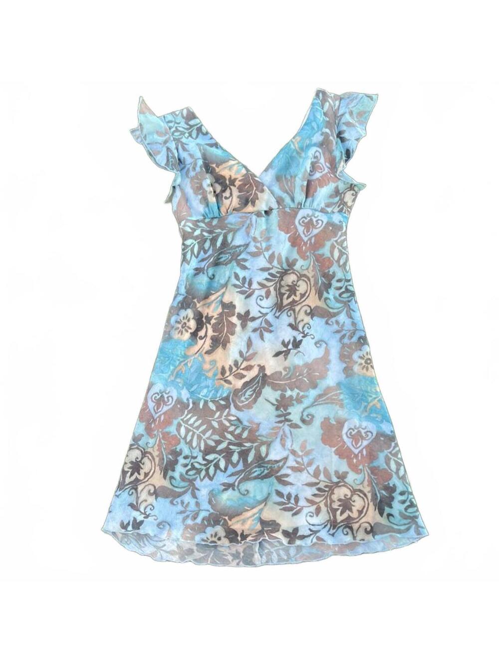 Y2K Breakin' Loose Blue Paisley Cap Sleeve Feminine Boho Midi Dress Size 12